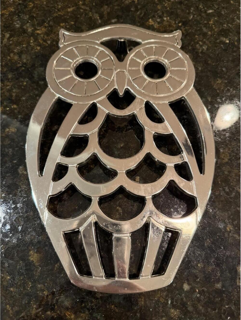 Vintage MCM Owl Silver Plate Trivet By Leonard Made In Italy